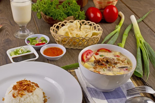 Soto betawi, Indonesian meat soup — Stock Photo, Image
