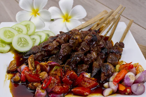 Sate kambing, satay cordeiro indonésio — Fotografia de Stock