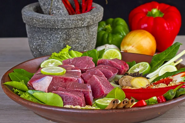 Beef meat and herbs — Stock Photo, Image