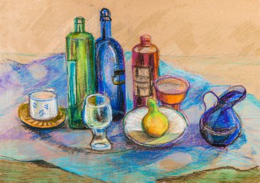 Natürmort mavi kumaş üzerine