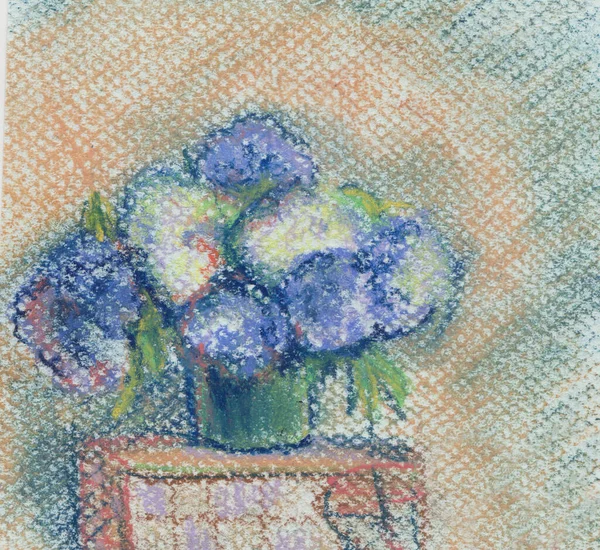 Bouquet Ortensie Blu Vaso Verde — Foto Stock