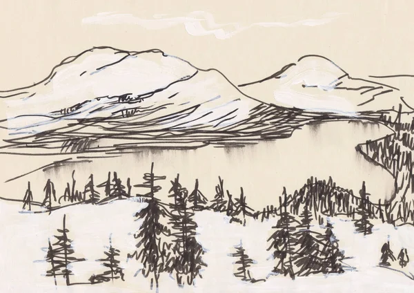 Панорама Високих Снігових Вершин Озера Скелястих Горах — стокове фото