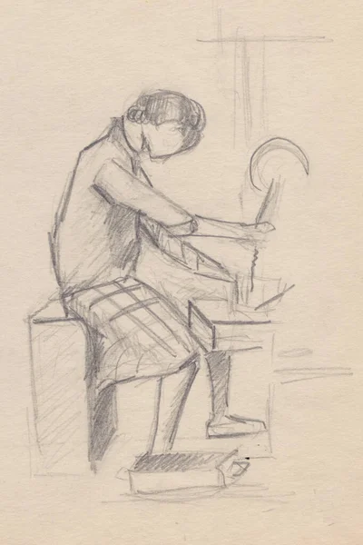 Anında Çizim Sondaj Makinesi Üzerinde Çalışan Bir Kız — Stok fotoğraf