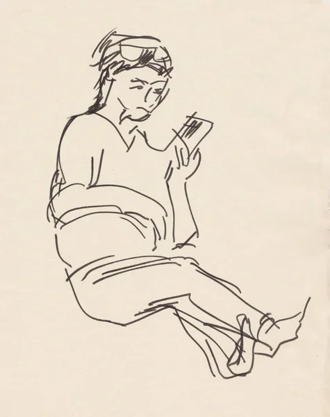 Dibujo Instantáneo Mujer Descansando Jugar Ipot — Foto de Stock