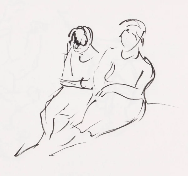 Croquis Instantané Deux Filles Assises Relaxantes — Photo