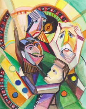 Kumarhanede rulette kumar oynayan üç erkek ve kadın.