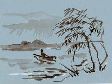 Yaklaşan fırtınadan kurtarmak için mürekkep boyama tablosu