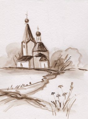 Kırsaldaki küçük tepenin üzerindeki tapınak, yaz