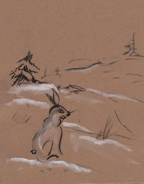 Зимний Пейзаж Кролик Снежном Поле Суми — стоковое фото