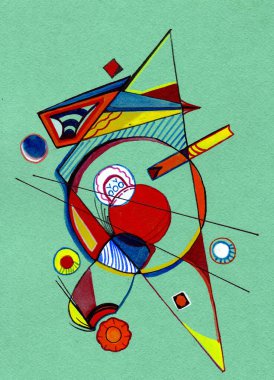 Yeşil kağıt üzerinde geometrik soyut neşeli resim