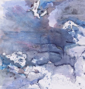 suluboya resim, deniz dalgaları üzerindeki martılar, monotipi