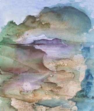 suluboya resim, dağlı ve denizli manzara