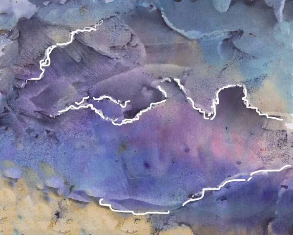 suluboya resim, denizde fırtına büyük dalgalar, monotipi