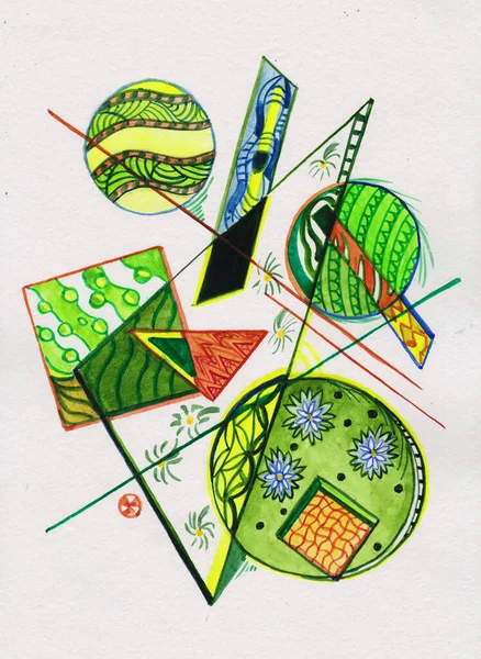 Dessin Abstrait Géométrique Vert Avec Trianglts Motifs Printemps — Photo