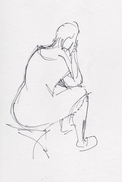 Boceto Instantáneo Mujer Sentada Silla Blanco Negro — Foto de Stock