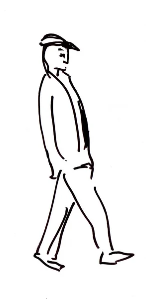 Instant Sketch Man Walking Street — Stock Photo, Image