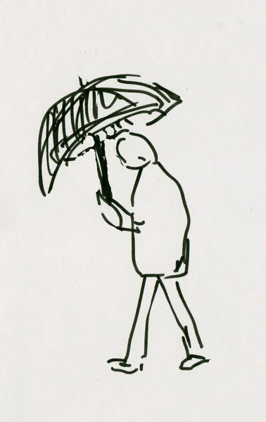 Boceto Instantáneo Hombre Con Paraguas —  Fotos de Stock