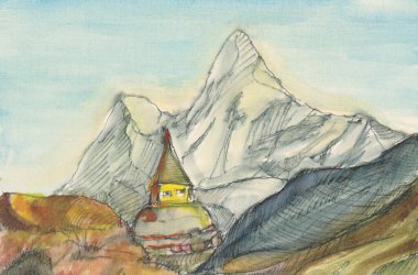 Yüksek karlı dağlardaki antik manastır