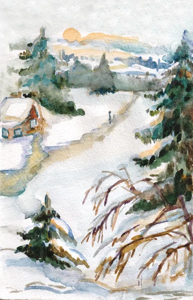 Winter aquarel — Stockfoto