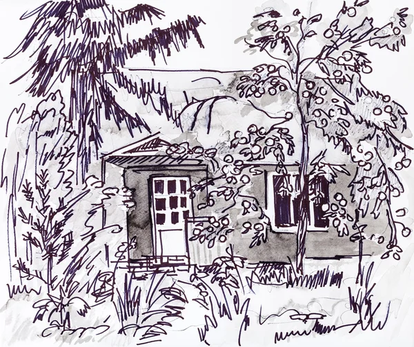 Huis in tuin — Stockfoto