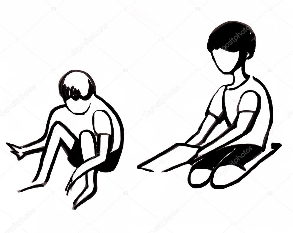 Instant sketch boys sitting on floor photo by
