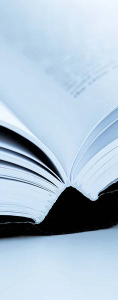 Modré tónované makro detailu otevřené knihy, vzdělávání a studia — Stock fotografie