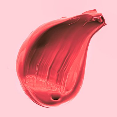 Kırmızı fırça darbesi ya da makyaj lekesi yakın çekim, güzellik kozmetiği ve ruj dokusu