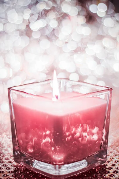 Rose aromatic candle on Christmas and New Years glitter background, Valentines Day luxury home decor and holiday season brand design — Stock Photo, Image