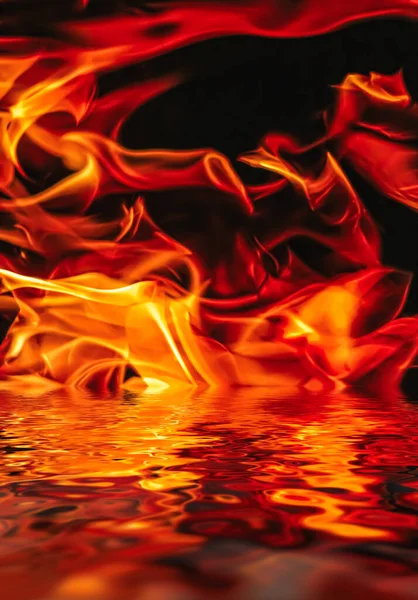 Hot fire flames in water as nature element and abstract background — Stock Photo, Image