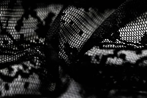 검은 레이스의 질감, 직물 및 직물 배경 — 스톡 사진