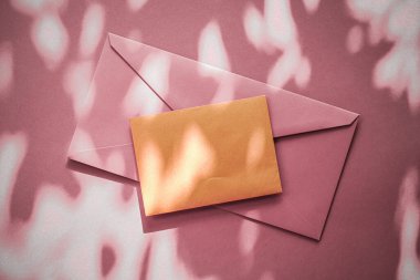 Flatlay modelleme tasarımı, kartvizit ve Pastel Shadow arka planında online lüks markalaşma için harf olarak güzellik markası kimliği