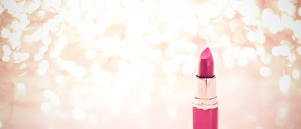Rosa Lippenstift auf Roségold Weihnachten, Neujahr und Valentinstag Urlaub Glitzerhintergrund, Make-up und Kosmetikprodukt für Luxus-Beauty-Marke — Stockfoto