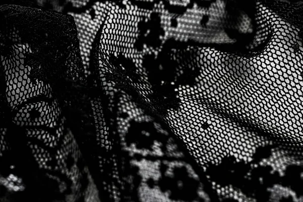 Textura em renda preta, tecido e fundo têxtil — Fotografia de Stock