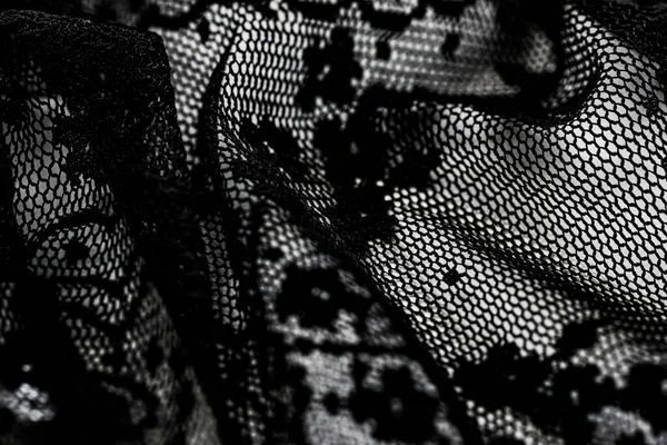 Black lace texture, fabric and textile background — Stock Photo, Image