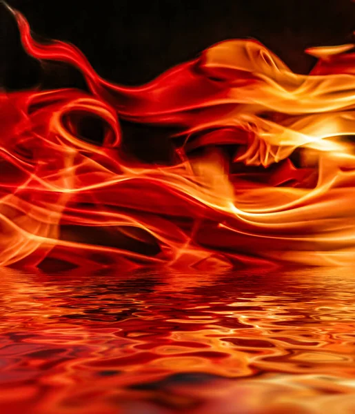 Hot fire flames in water as nature element and abstract background