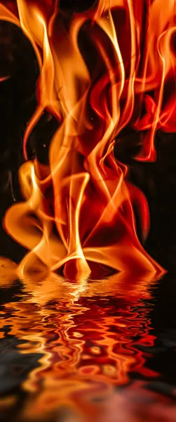 Hot fire flames in water as nature element and abstract background — Stock Photo, Image