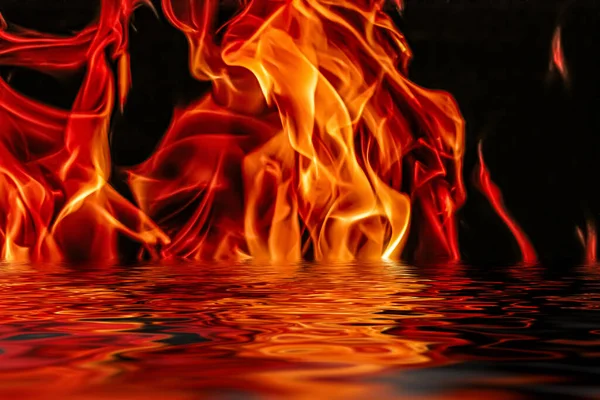 Hot fire flames in water as nature element and abstract background — Stock Photo, Image