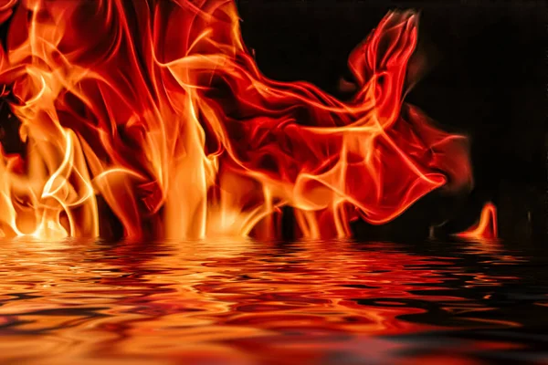 Hot fire flames in water as nature element and abstract background