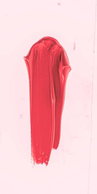 Kırmızı fırça darbesi ya da makyaj lekesi yakın çekim, güzellik kozmetiği ve ruj dokusu