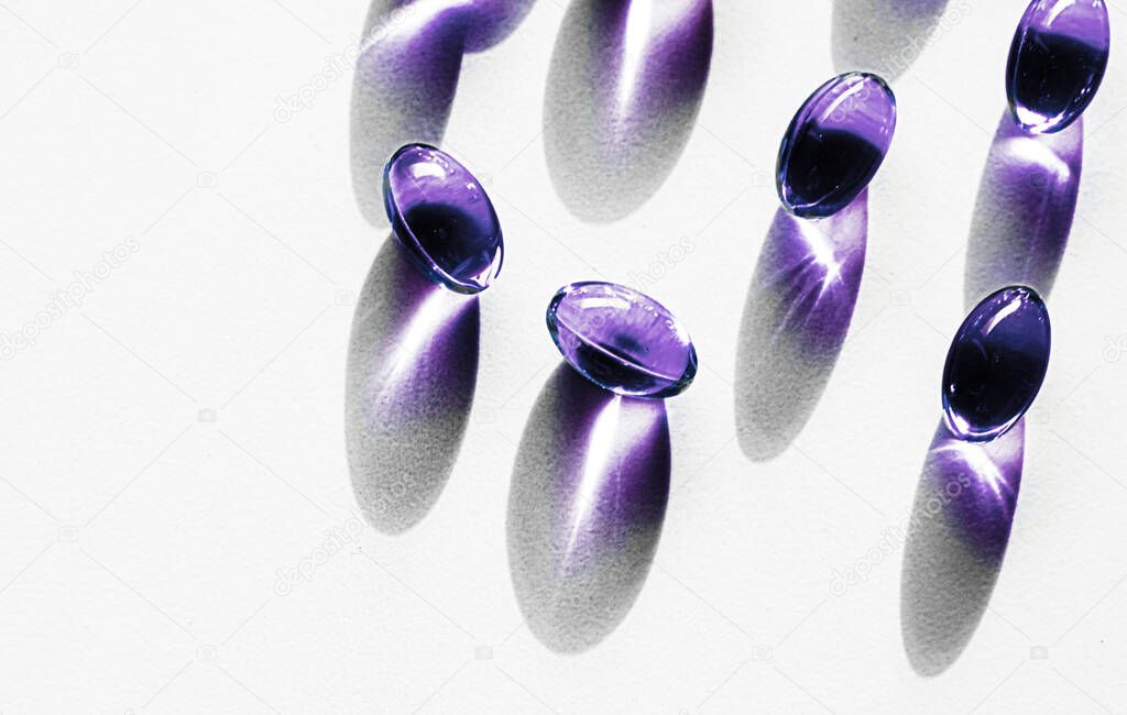 Purple capsules for healthy diet nutrition, pharma brand store, probiotic drug pills as healthcare or supplement products for pharmaceutical industry ad