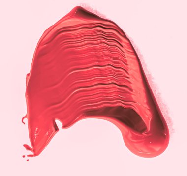 Kırmızı fırça darbesi ya da makyaj lekesi yakın çekim, güzellik kozmetiği ve ruj dokusu