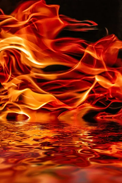 Hot fire flames in water as nature element and abstract background — Stock Photo, Image