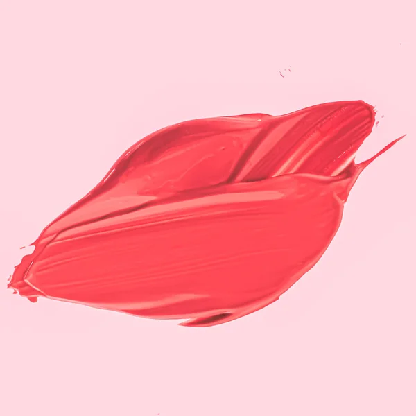Pennellata rossa o trucco macchia primo piano, cosmetici di bellezza e consistenza del rossetto — Foto Stock