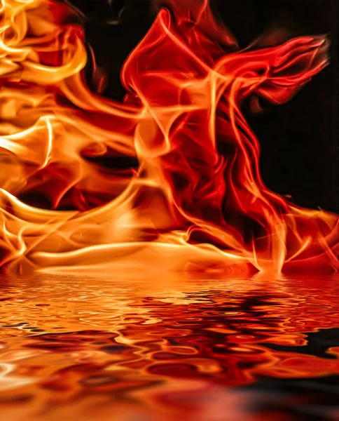 Hot fire flames in water as nature element and abstract background