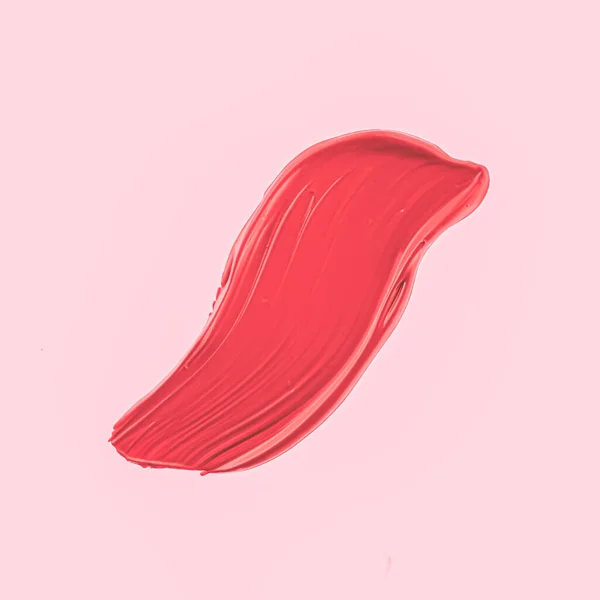 Red brush stroke or makeup smudge closeup, beauty cosmetics and lipstick texture — Stock Photo, Image