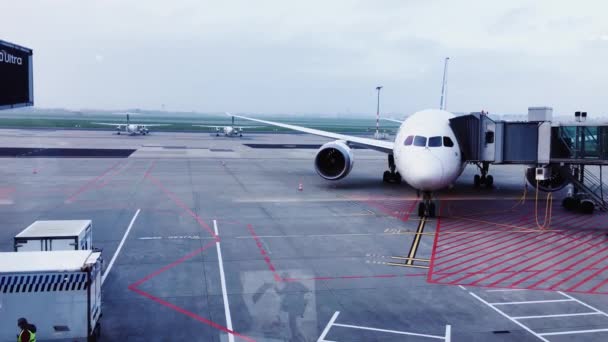 LOT Polish Airlines plane view from airport window during coronavirus pandemic, transportation and travel — Stock Video