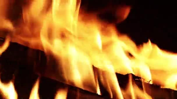 田舎の家の暖炉で火の炎と燃える木、暖かくて居心地の良い — ストック動画
