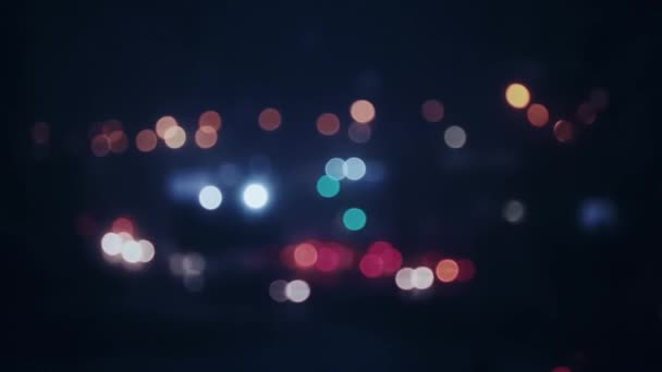 Flickering Cidade Semáforos Rua Noite Efeito Filme Círculos Bokeh Abstratos — Vídeo de Stock