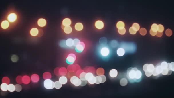 Flickering Cidade Semáforos Rua Noite Efeito Filme Círculos Bokeh Abstratos — Vídeo de Stock