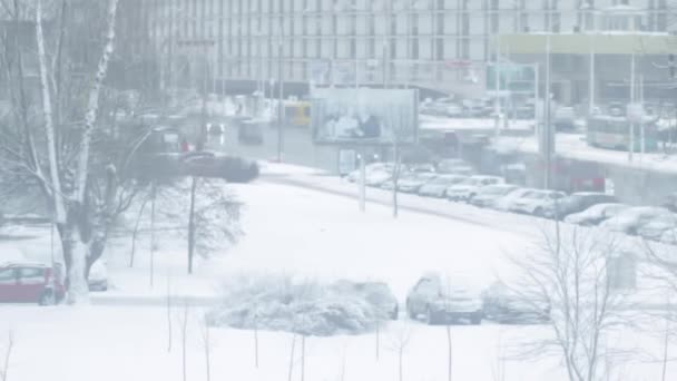 Timelapse Miasta Pokrytego Śniegiem Zimie Życie Miejskie — Wideo stockowe